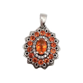 Sterling Silver Rhinestone Pendant With Orange Stones, 3.7 G
