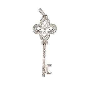 Sterling Silver Key-Shaped Pendant with Diamond Accents