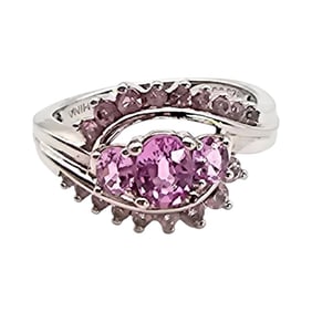 JS Sterling Silver Pink and White Topaz Ring, Size 6.75