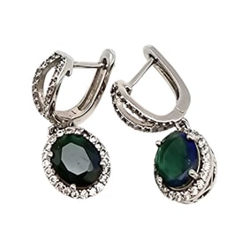 Sterling Silver  Drop Earrings with Green Gemstones, 5.6 G