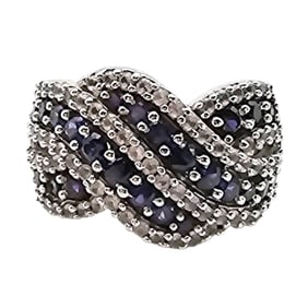 Sterling Silver White and Blue Topaz Ring, Size 6.75, 7 G
