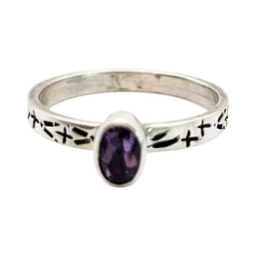 Sterling Silver Ring with Amethyst Gemstone, Size 8.75