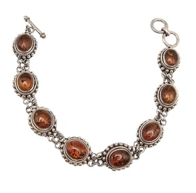 Sterling Silver and Amber Bracelet by BA, Made in Indonesia, 33 G