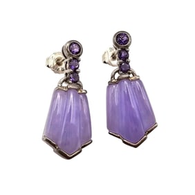 Sterling Silver Amethyst and Jade Dangle Earrings, 5.5 G