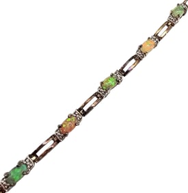 FAS Gold-Over Sterling Silver Opal Tennis Bracelet, 9.1