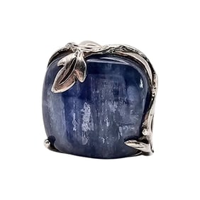 NUA Dyed Selenite Ring with Sterling Silver Vine Design, Size 6.5