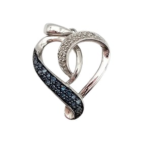 Sterling Silver Blue and White Diamond Heart Pendant