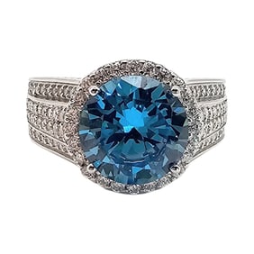 Sterling Silver Blue CZ Ring, Size 6.75, 6.2 G
