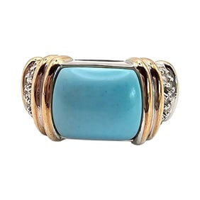 Sterling Silver Ring with Turquoise Stone and Clear Accents, Size 8.25