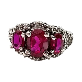 Ruby and Diamond Sterling Silver Ring, Size 6.75, 3.3 G