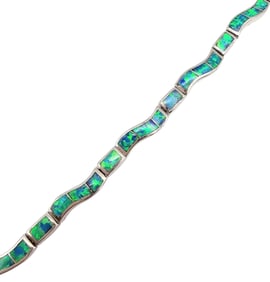 Sterling Silver Link Bracelet with CO Opal Inlay, 13.2 G