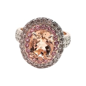 BBJ Gold Over Sterling Silver Morganite and Diamond Ring, Size 7.5, 5.2 G