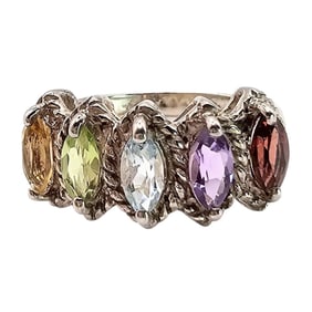 Sterling Silver Multi-Gemstone Ring, Size 5.5, 3.9 ag