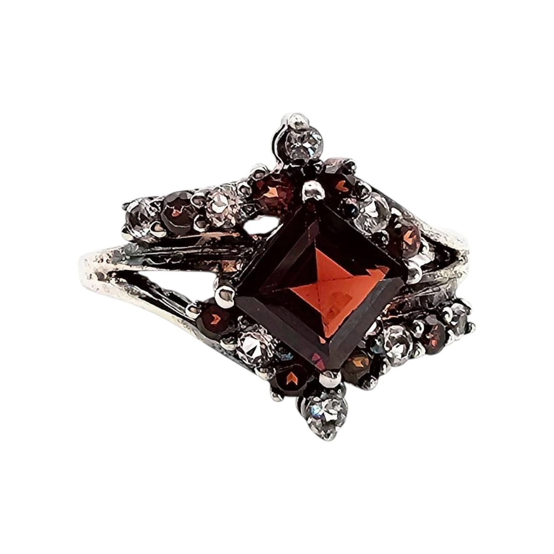 Garnet and White Topaz Sterling Silver Ring, Size 6.75 (1 of 4)
