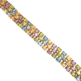 DBJ Gold Over Sterling Silver Multi-Gemstone Tennis Bracelet, 28.4 G