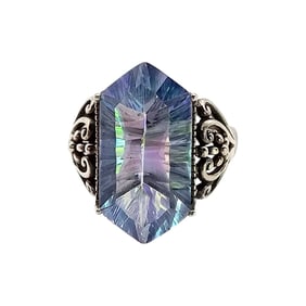 Sterling Silver Decorative Ring with Tourmaline Stone, Size 8.5