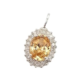 Sterling Silver Pendant with Clear and Yellow Stone, 2.3 G