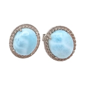UTC India Diamond and Larimar Earrings, 6.8 G