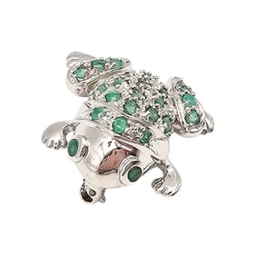 Ross-Simons Sterling Silver and Emerald Frog Brooch