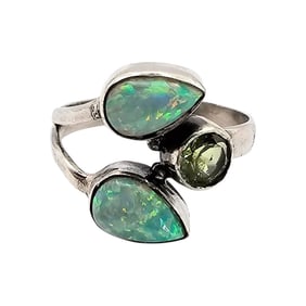 Sterling Silver Ring with Opal and Peridot Gemstones, Size 7, 2.2 G