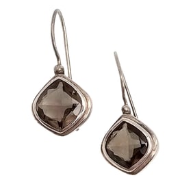 Signed Smoky Quartz Sterling Silver Earrings Weighing 4.5 G