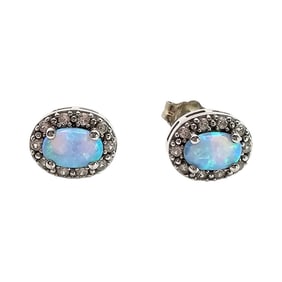 JA Clear Stone Opal Earrings with Sterling Silver Setting