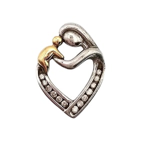 14k Gold and Sterling Silver Mother and Child Diamond Pendant