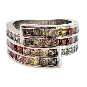 Sterling Silver Multi-Color Rhinestone Ring Size 5.5