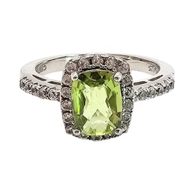 Sterling Silver Peridot Ring with Halo and Accents, Size 7.25
