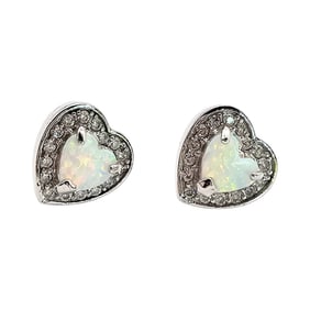 Sterling Silver Heart Earrings with Clear Opal and Cubic Zirconia Accent, 2.3 G