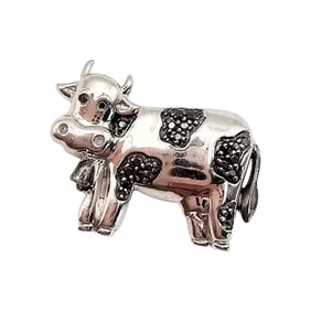 AJ Sterling Silver Diamond Cow Pendant, 4.1 G
