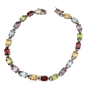 PAJ Multi-Gemstone Sterling Silver Tennis Bracelet, 9.4 G