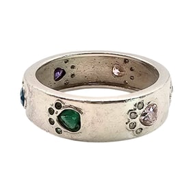 Sterling Silver Paw Print Rhinestone Ring, Size 6.75, 4 G