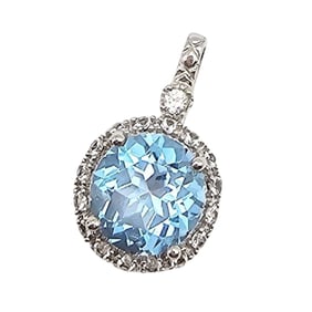 Sterling Silver Pendant with Blue Topaz and Clear Accents