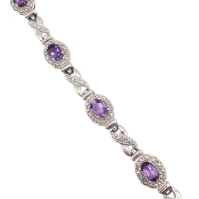 Ross-Simons Amethyst and Diamond Sterling Silver Tennis Bracelet, 12.1 G
