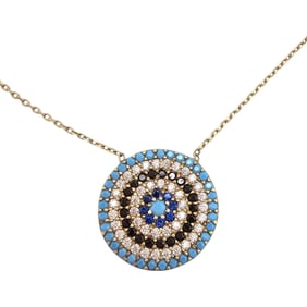 Gold Over Sterling Silver Turkish Necklace with Blue Eye Pendant, 3.8 G