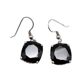 CA Black Tourmaline Sterling Silver Drop Earrings, 6.2 G