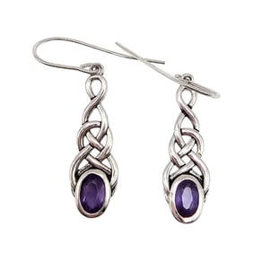 PAJ Sterling Silver Drop Earrings with Amethyst Stones