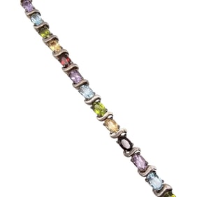 Sterling Silver Multi-Gemstone Tennis Bracelet, 17.5 G
