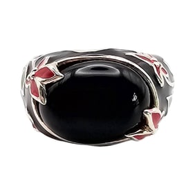CAA Sigal Sterling Silver  Enamel Onyx Ring, Sz 8.5, 10.8 G