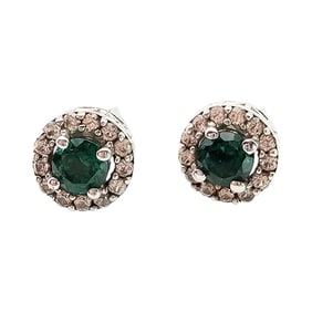 FAS Rhinestone Sterling Silver Earrings with Green Stone and 1.5g Weight