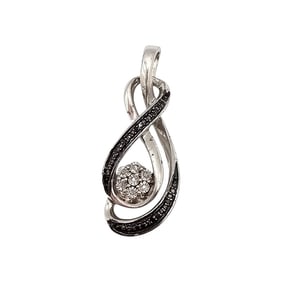 Signed Sterling Silver Diamond Pendant With Cluster Design