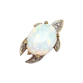 14K Gold and Sterling Silver Turtle Pendant with Opal and Diamond Accents