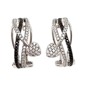 Sterling Silver Earrings with Black and White Stones and Heart Accents