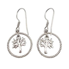 Sterling Silver Tree Drop Earrings, 3.3 G