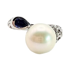 Sterling Silver Ring with Pearl and Topaz, Size 6.25
