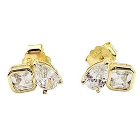 Clear Stone Gold Over Sterling Silver Earrings, 1.8g