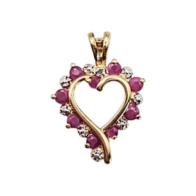 Gold Over Sterling Silver Ruby and Diamond Heart Pendant, 2.2 G