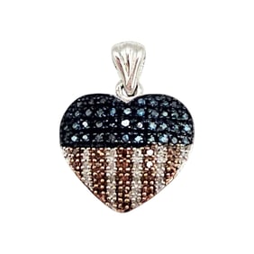 Signed Sterling Silver Diamond American Flag Heart Pendant, 3.4 G