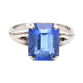 Signed Sterling Silver Ring with Blue Rhinestone, Size 6.75